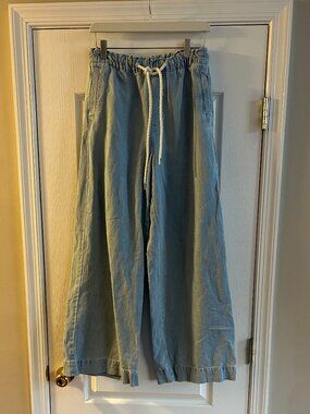 NEW Chambray Blue LOFT Wide Leg Flowy Jeans Rope Belt Small NWT